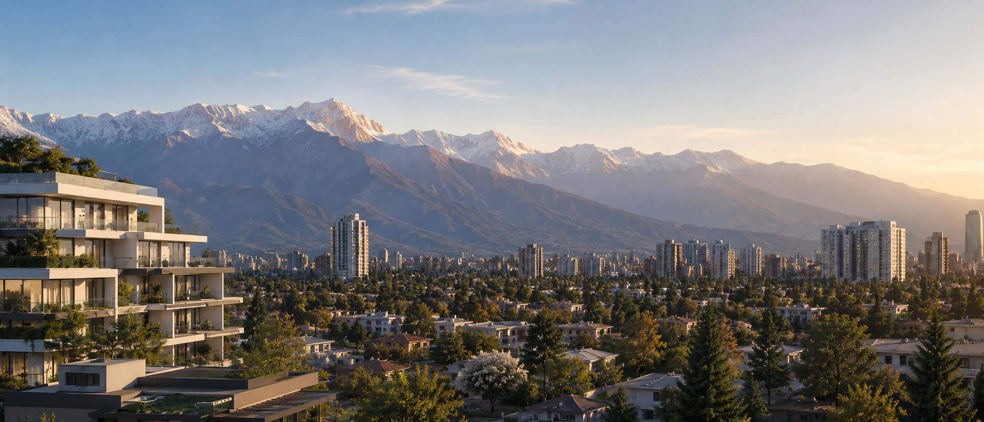 Vista panorámica de Santiago y la Cordillera de los Andes nevada